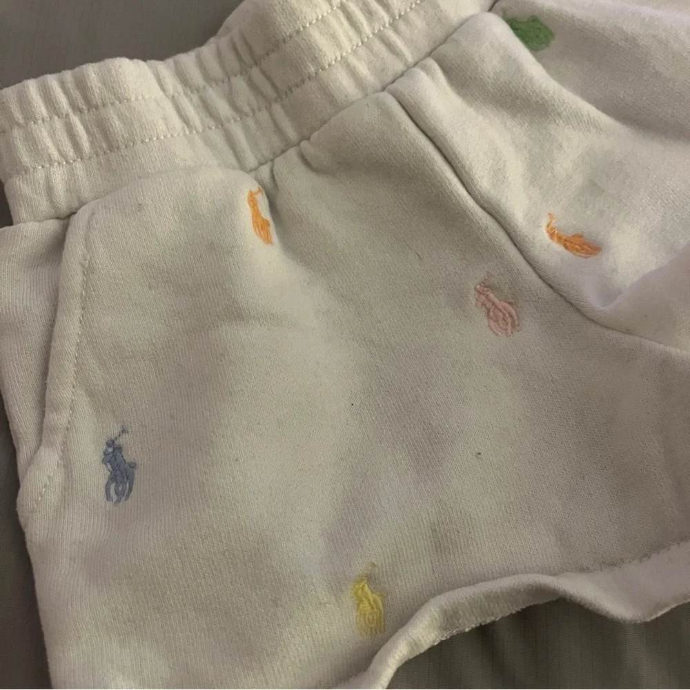 Polo by Ralph Lauren White Terry Shorts with Pastel Pony Embroidery